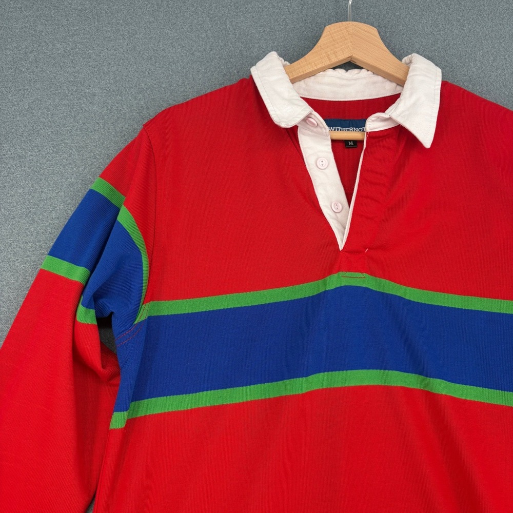Withernot The Naiad Mens Rugby Shirt Red Blue Green Striped Cotton Size M Preppy - Picture 2 of 6